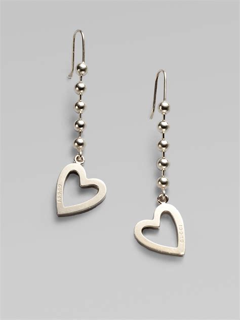 gucci silver drop earrings|GUCCI Sterling Silver Heart Drop Earrings .